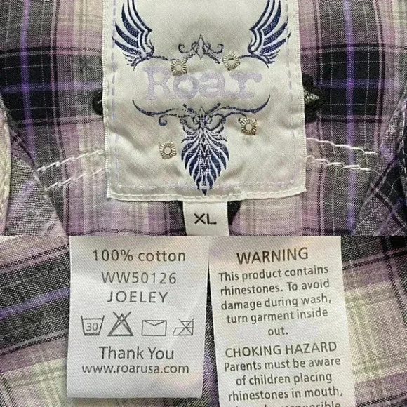 ROAR Western Button Front Shirt Joeley Purple Plaid Rhinestone Size XL - Picture 13 of 16